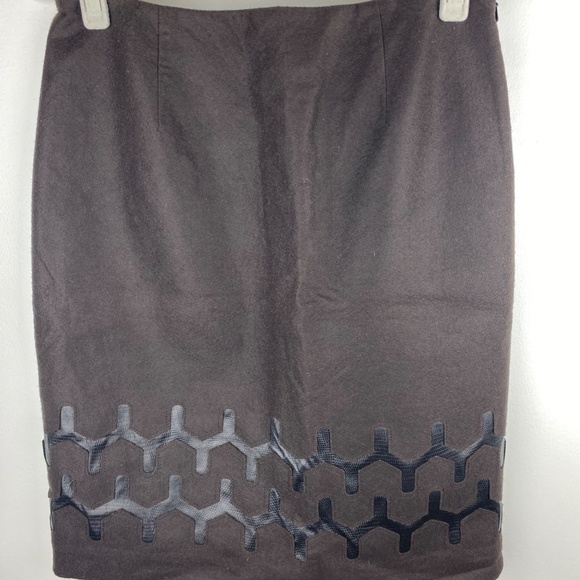W BY WORTH BROWN WOOL PENCIL SKIRT WITH FAUX SNAKE LEATHER DETAILS US 4 - Picture 6 of 7